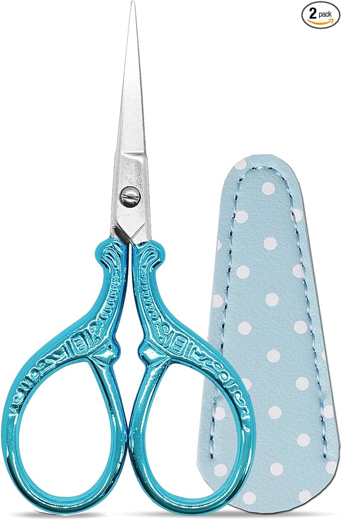 Embroidery Scissors 3.6 inch Crafting Scissors with Leather Cover | Stainless Steel Sharp Tip Scissors Shears for Needlework DIY Craft Thread Cutting Artwork Cross Stitch