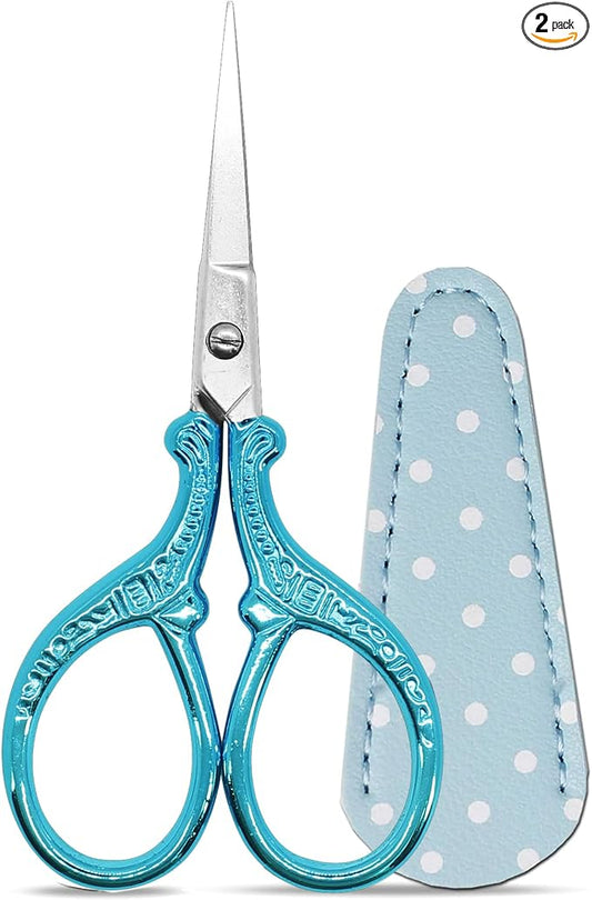 Embroidery Scissors 3.6 inch Crafting Scissors with Leather Cover | Stainless Steel Sharp Tip Scissors Shears for Needlework DIY Craft Thread Cutting Artwork Cross Stitch
