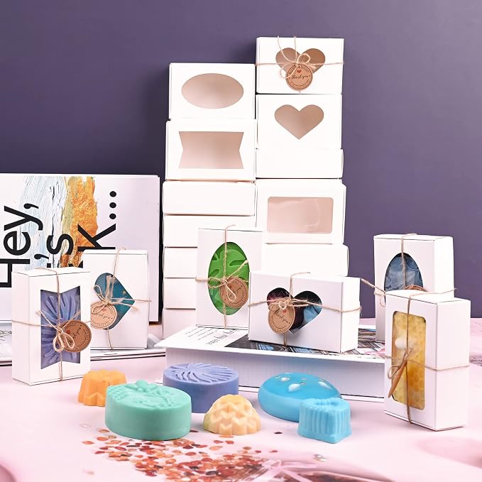 Soap Boxes for Homemade Soap, Soap Packaging Gift Box with Window | 3.54 X 2.36 X 1.18 Inch Soap Packaging Gift boxes White with Window, Small Rectangular Soap Boxes (32PCS)