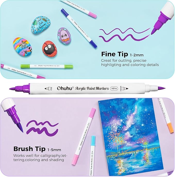 Ohuhu Acrylic Paint Markers 120 Colors Brush & Fine Acrylic Markers - Akaka