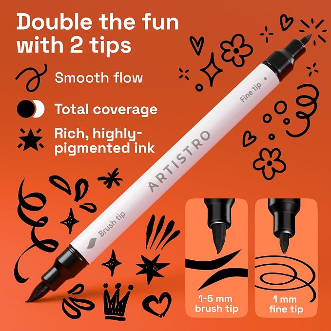 ARTISTRO 36 Black Dual-Tip Acrylic Paint Marker Pens for Drawing | For Fabric, Rock, Glass, Wood, & Molds, Arts & Crafts Gift for Adults, Teens, & Kids, Classroom Must Haves & School Supplies