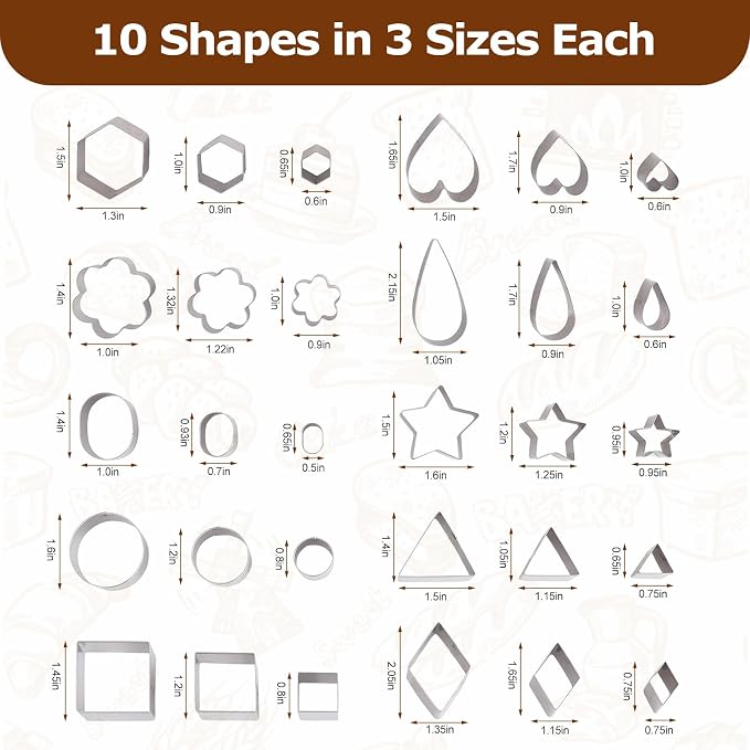 shuielia 30Pcs Mini Geometric Cookie Cutter Set with Box - Stainless Steel Small Cutters for Biscuit, Fruit, Veggie, Polymer Clay & Fondant Baking Tools