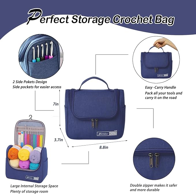 Yarniss Crochet Kit for Beginners,All in One Crochet Kits for Adult,Navy | Ergonomic Crochet Hooks Set with 840 Yards Crochet Yarn & Crochet Accessories,Learn to Crochet with Instruction & Tutorial