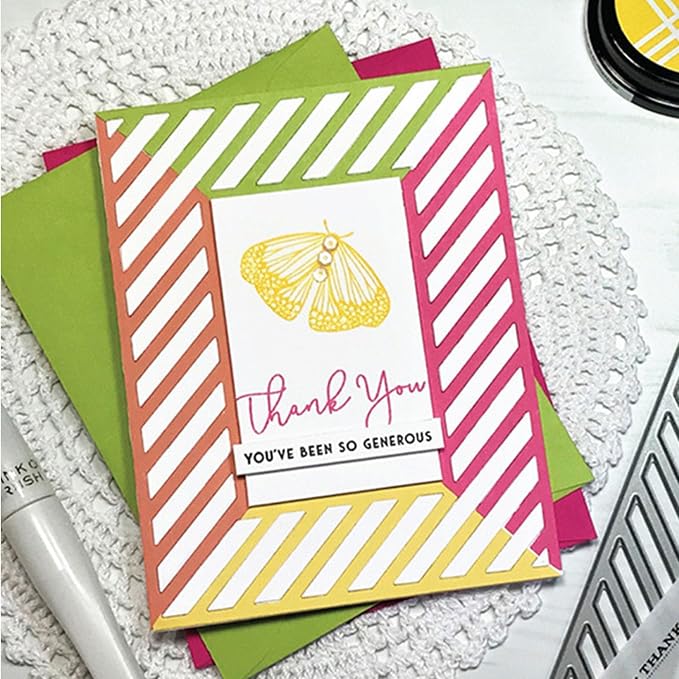 Cutting Dies 3D Background Frame Metal Stencils Scrapbooking Tools DIY Craft Thanks Embossing Template for Paper Card Making Album Arts Supplies (Frame G-Diagonal striped11.1x14.3cm)