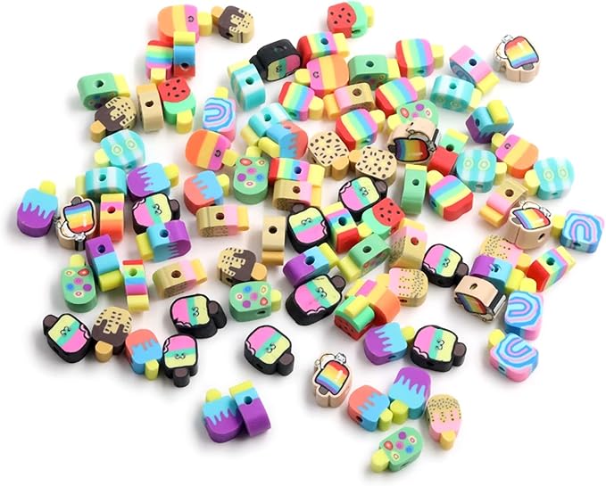 100 Pcs Popsicle Polymer Clay Beads Cartoon Heishi Spacer Beads Supplies for DIY Bracelet Earring Necklace Jewelry Making