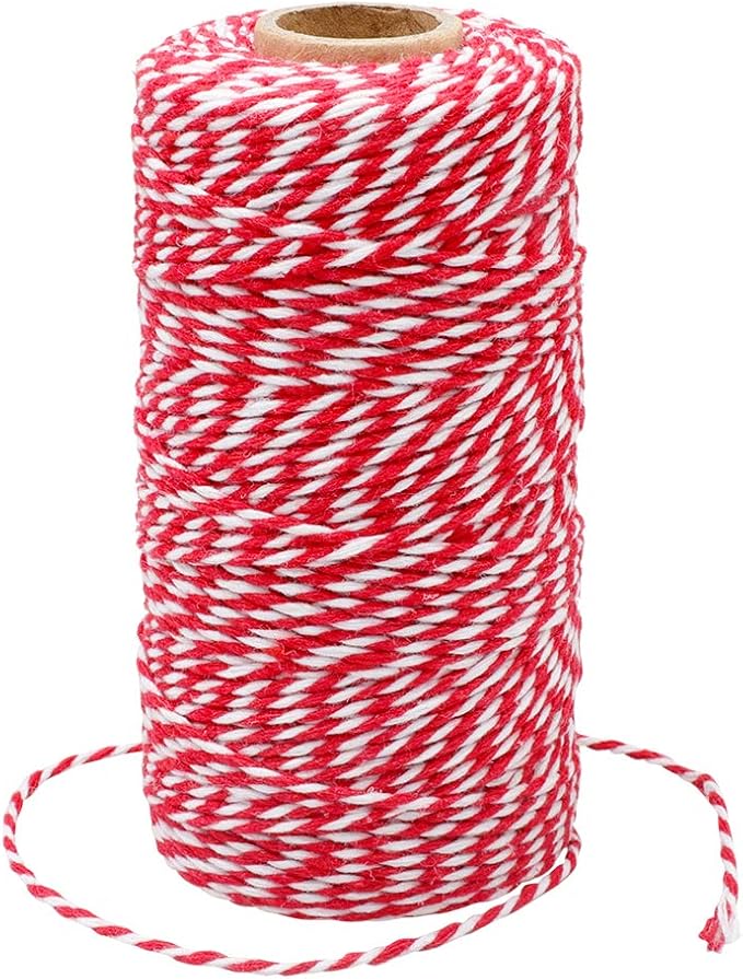 G2PLUS Christmas String,2MM 328 Feet White and Red String for Gift Warp | Natural Soft and Sturdy, Easy to Cut, for Gift Wrapping, Holiday Decor,DIY Arts & Crafts