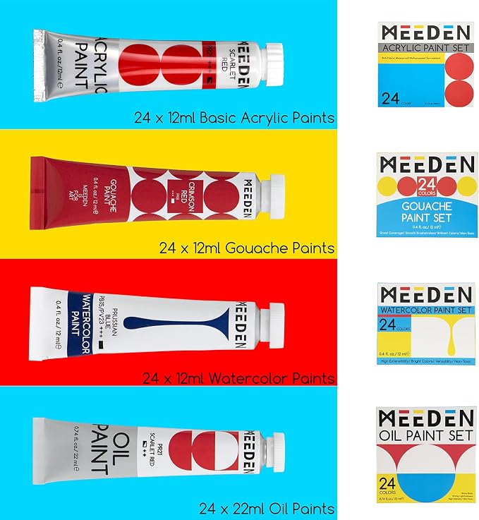 MEEDEN 141PCS Art Supplies Set: All-in-one Painting Kit with French Easel | Acrylic Watercolor Gouache Oil Paint Set, Paint Brushes, Palettes, Canvas & Panels, Sketchbook for Adult Artists Beginners