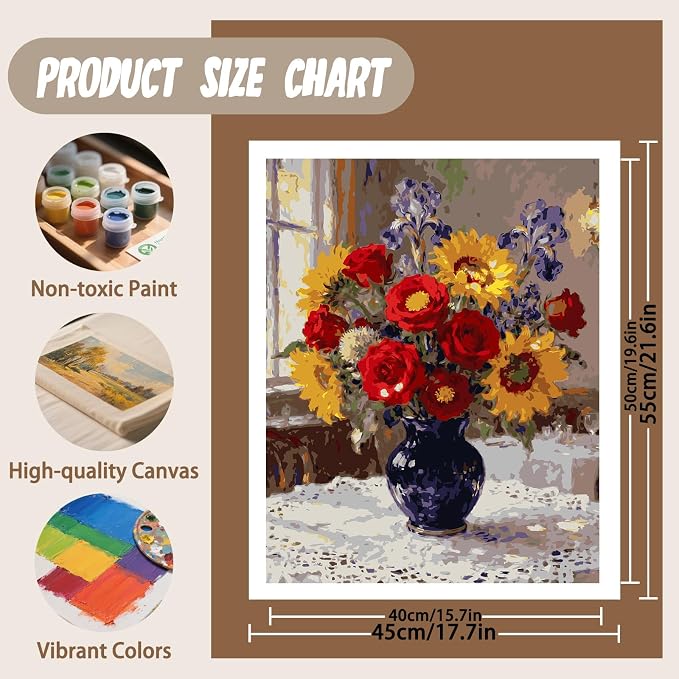 XTCIXAL Paint by Numbers Kit for Adults, Flowers, 16X20 Inch | DIY Paint by Number for Adults Beginner, High-Definition Color Canvas, Stress Relief, Home Wall Decor, Gifts, Unframed