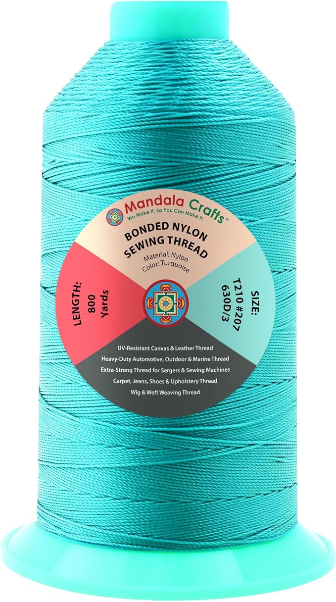Mandala Crafts Size 207 630D T210 Turquoise Bonded Nylon Thread, 800 YDs