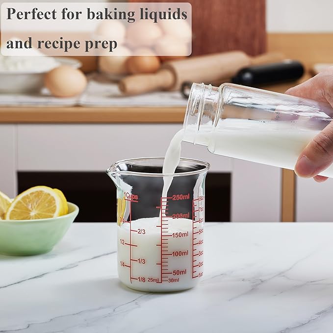 Ackers Borosilicate Glass Measuring Cup with Spout, 250 ml, 8 oz/1 Cup