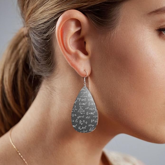 Math Formula Equation Black Drop-Shaped Earrings 2.2 x 1.5 Inches