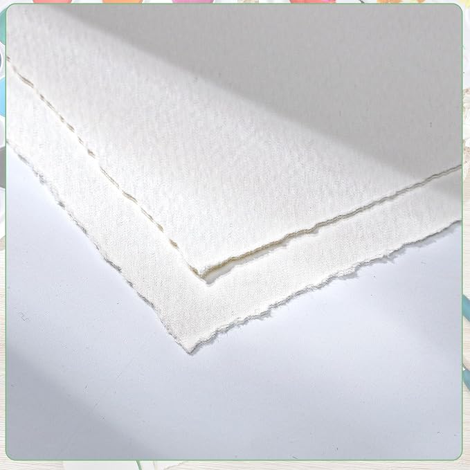 50 Pack Deckle Edge Paper, Folded 3.5 x 2 in, 160 GSM Handmade Paper