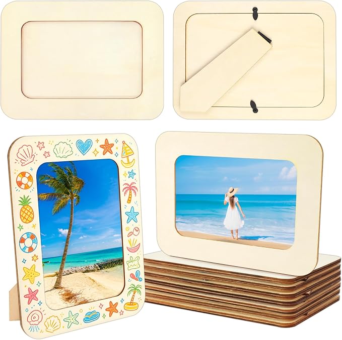 VOKOY 10 Pack Wooden Picture Frames for Crafts, DIY Wood Craft Picture Frames Bulk for 4" x 6" Photos,Unfinished Standing Photo Frames DIY Crafts Wood Decorate for Birthday Party Gifts