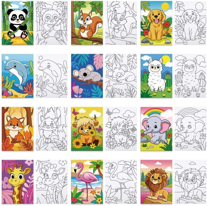 Louise Maelys 5x7Inch Pre Drawn Canvas for Painting for Kids, 12Pack