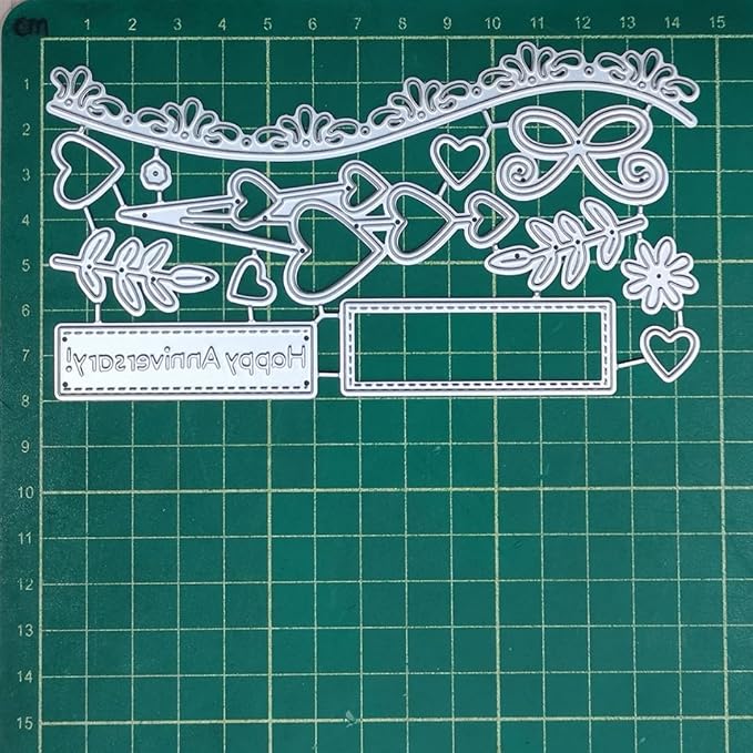 Scrapbooking Die-Cuts, Happy Birthday Ballon Metal Cutting Dies for Card Making, Paper Craft Punch Template, Background Embossing Stencils, DIY Album Décor(Lace Heart Border-14.5x7.9cm)