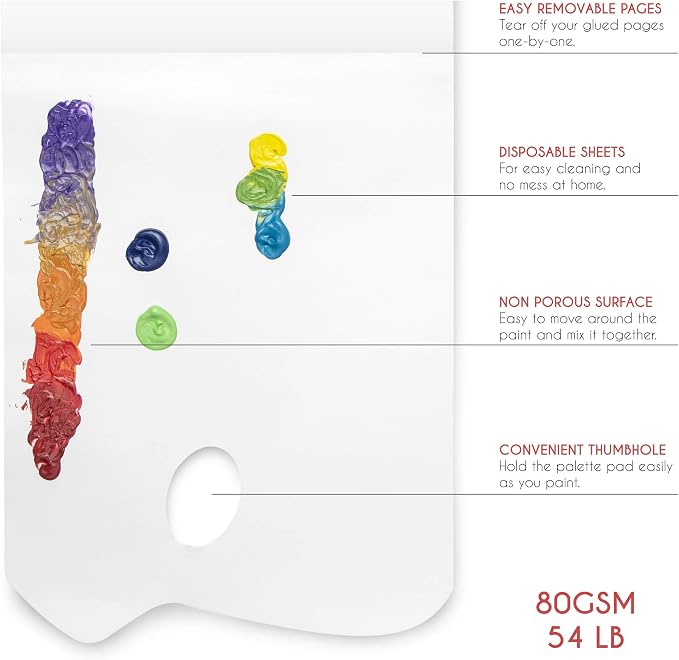 Zenacolor - Paper Palette Pad - 50 Removable and Disposable Sheets for Painters - 80gsm, 24lb - Paint Mixing Palette for All Paints (Oil, Acrylic, Watercolor,...)