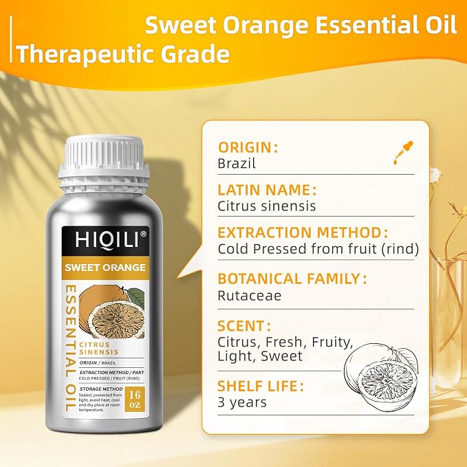 HIQILI Sweet Orange Essential Oil Large Capacity for Skin Care & Diffusers