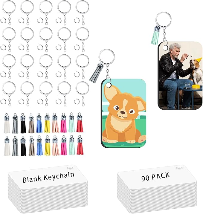 UJL 120pcs Sublimation Blanks Keychains Double Side Rectangle Blank Keychains With Tassels For Sublimation Keychain Blanks