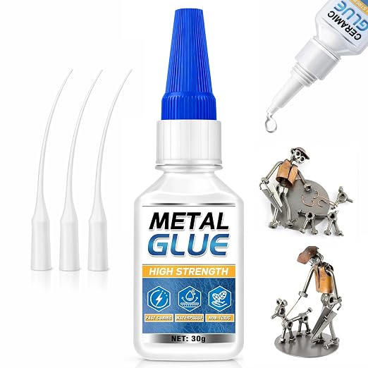 Metal Glue, Super Glue for Metal 30g Heavy Duty Instant Adhesive, Fast Drying Clear CA Adhesive for Stainless Steel, Aluminum, Iron, Jewelry Repair, DIY Crafts, Waterproof Strong Bonding