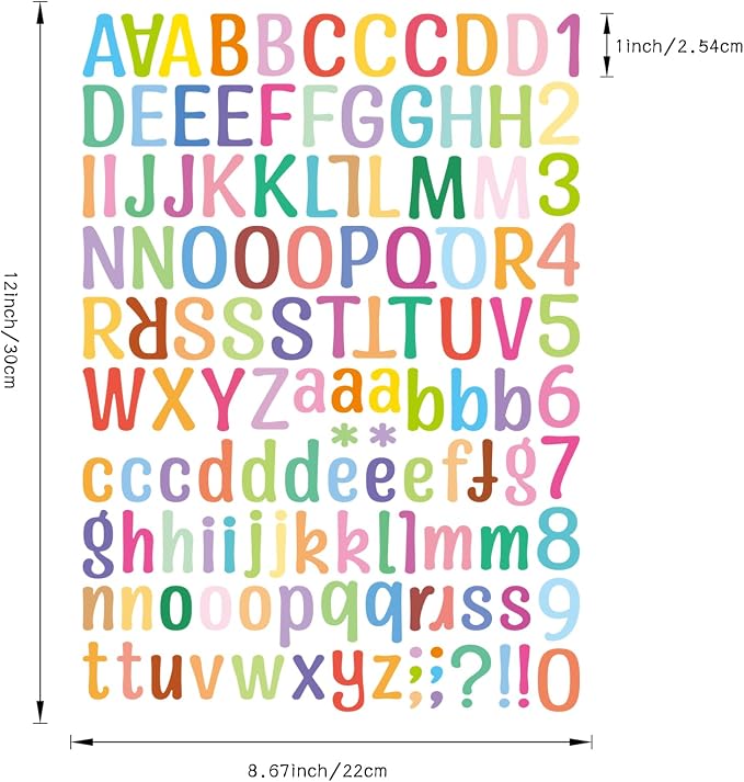 14 Sheets Letter Stickers,1764 Alphabet Stickers Vinyl Self-Adhesive Number Alphabet Stickers, Graduation Cap, Classroom Decor, Water Bottle, Mailbox Numbers Labels DIY Crafts, Notebook(Colorful)