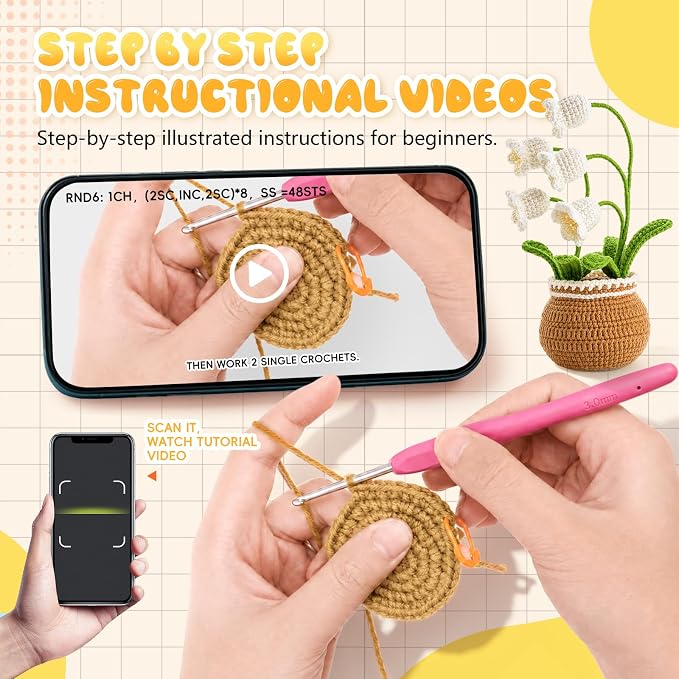 Crochet Kit for Beginners, Crochet Plant Kit,Knitting Kit (Bell Orchid)