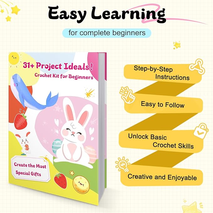Katech Crochet Kit for Beginners Adults Kids-Crochet Starter Kit-Ideal Gift | Complete Crochet Set Includes Cotton Yarn for Crocheting, Crochet Hooks, Accessories, Tutorials, Gift Box