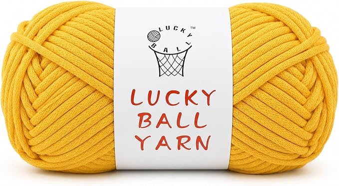 LUCKY BALL Yarn for Crocheting, 100g / 109 yd 70% Cotton 30% Nylon #5 Bulky Tube Yarn, Soft Crochet & Knitting Yarn for Bags, Hats, Socks, Sweaters, Blankets(Yellow)