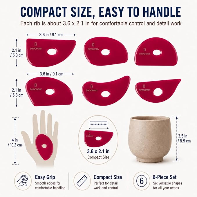 Diyoohomy 6pcs Soft Silicone Pottery Ribs for Ceramic, Mud and Clay Tools