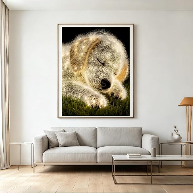 BYGFHLYW 5D Diamond Painting Kit, Dog Diamond Art for Adults 12X16In | Full Round Drill Diamond Dots Kits Gem Arts DIY Crafts for Home Wall Decor Present for Dog Lovers