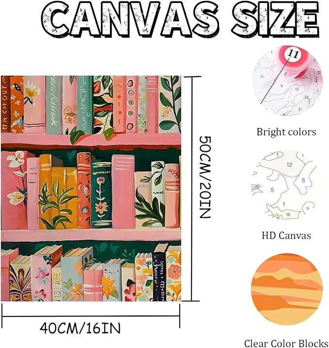 Mosaflare Bookshelf Paint by Numbers for Adults Beginner 16X20 inch | Adult Paint by Number Kits on Canvas, DIY Acrylic Oil Easy Painting by Numbers for Home Wall Decor (Without Frame)