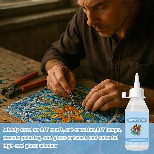 2 * 100ml Mosaic Tile Epoxy Adhesive - Non-Toxic Fast-Acting Glue for Crafts, Ceramic & Glass - Waterproof UV Resistant No-Drip Formula, Clear Bond for Wood/Plastic & DIY Art