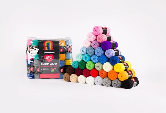 Red Heart Mega Craft Kit, Yarn for Crocheting and Knitting | #4 Medium Worsted Weight 100% Acrylic Yarn Kit for Amigurumi Projects, 36 Colors, 93 yards, 50g/1.7oz