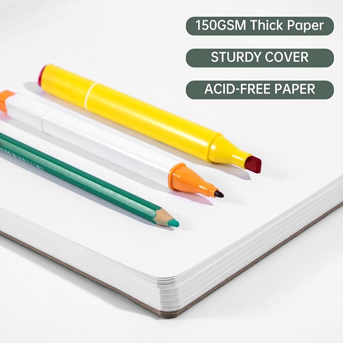 Hardcover Sketch Book, 8.3x8.3, 96 Sheets, Sketchbook for Drawing, Green | Ideal Gift For Kids Adults,200GSM Watercolor Heavyweight Lay-Flat Art Journal,Drawing pad for Adults