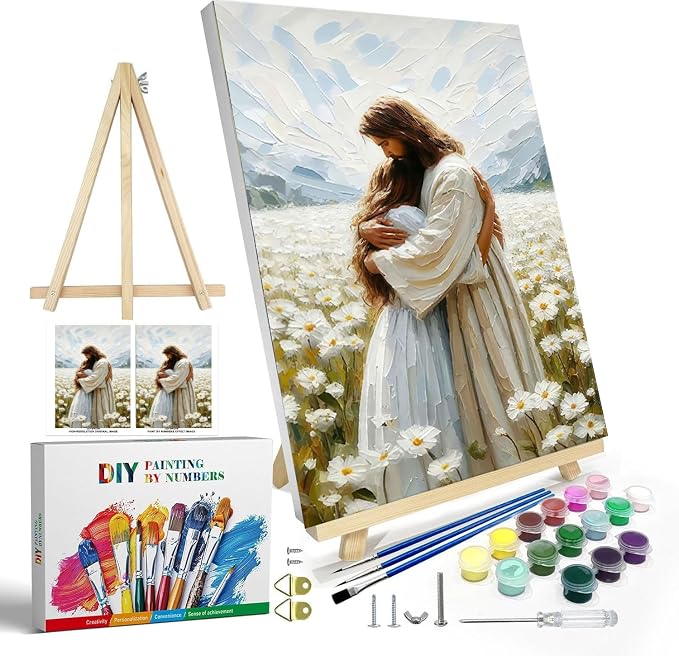 Jesus Paint by Numbers Kit for Adults Framed Canvas, with Wooden Easel