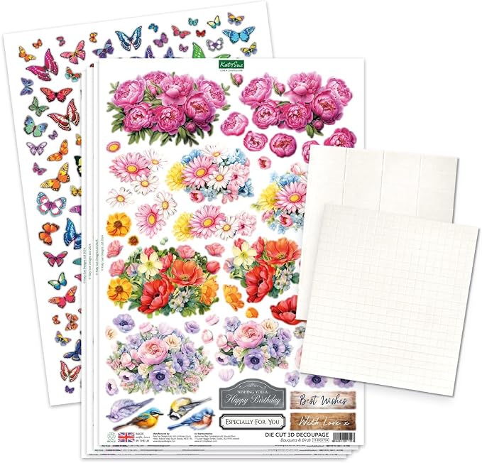 Katy Sue Blooming Box Bouquets Pop Up Card Making Kit. Make 8 3D Floral Box Cards. All-in-one Kit: Die-Cut Decoupage, Cardstock, Adhesive Pads, Envelopes & Instructions for Card Making Supplies