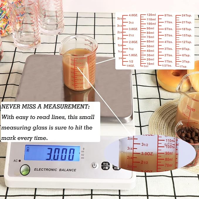 Ackers BORO3.3 4 oz/120 ml Glass Measuring Cup with V-Shaped Spout, 2 Pack