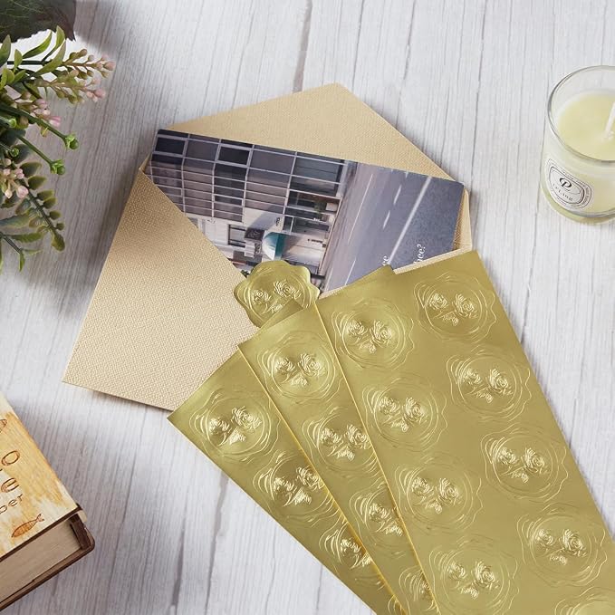 300 Pieces Embossed Gold Foil Stickers, Gold Rose