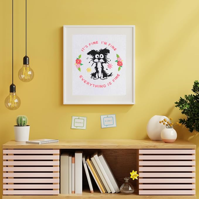 Louise Maelys Funny Dog Embroidery Kit for Beginners Floral Craft | Cross Stitch Kits with Pre-Printed Fabric, Embroidery Hoop, Threads, Needles and Guide. Needlepoint Kit for Beginners