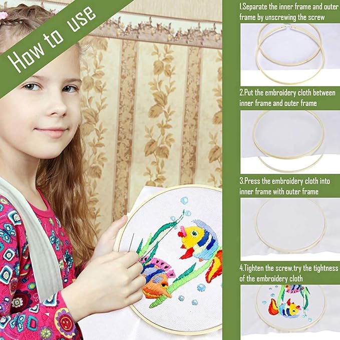 Caydo 7 Pieces 7 Sizes Embroidery Hoops Set 4 inch to 12 inch | Bamboo Circle Cross Stitch Hoop Rings for Craft Sewing and Home Ornaments