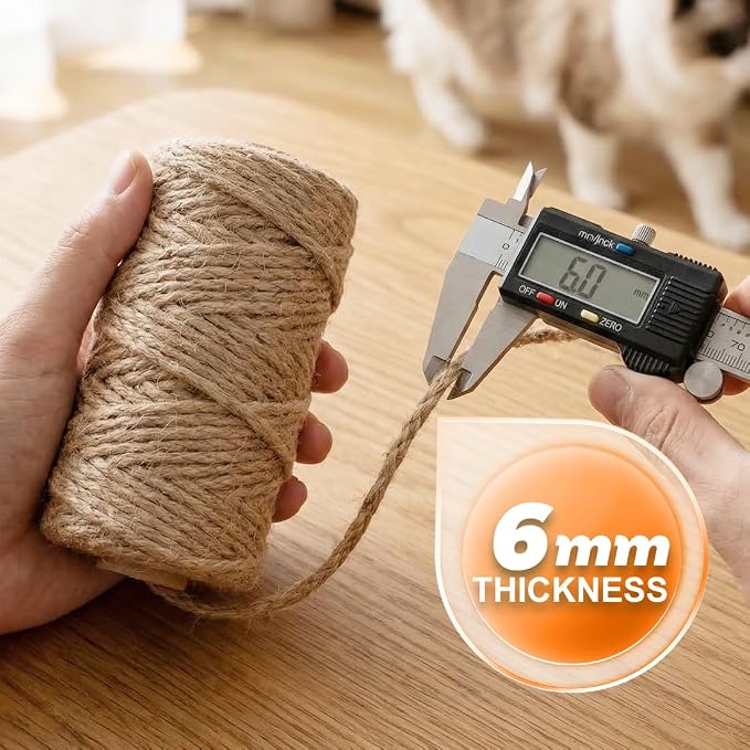 Jute Rope 6MM x 80FT Heavy Duty and Thick Twine Rope for Crafts Projects Gardening Bundling Cat Scratcher Scratching Post Tree Gift Wrapping Home Christmas Decoration (Brown 6mm* 80ft)