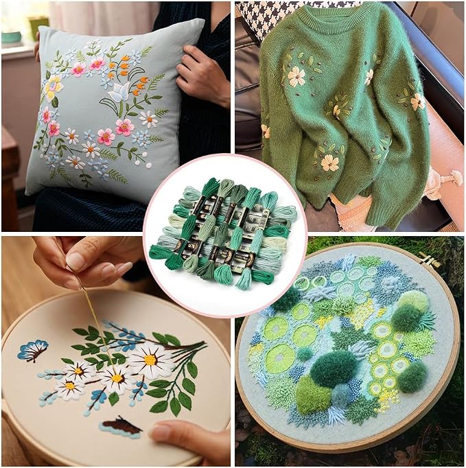 12 Skeins 105 Yards Green Embroidery Thread Floss for Hand Sewing