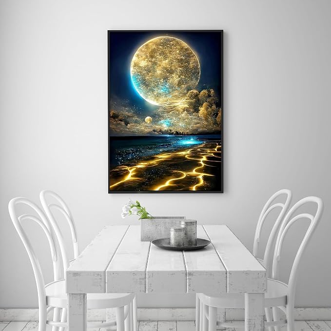 Moon Diamond Painting Kits for Adults, Beach Diamond Art Kits for Adults