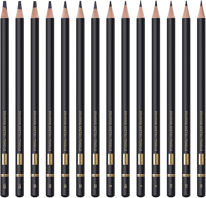 MARKART Drawing Sketching Pencils Set, 14 Pieces, Graphite Pencil(12B - 4H) | Professional Sketch Pencils for Drawing Art, Sketching, Shading & Art Projects , Artist Pencils for Beginners & Pro Artists