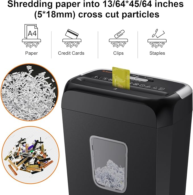 Bonsaii 5-6 Sheet Cross Cut Paper Shredder for Home use, 3.4 Gal Bin | P-4 Security Level, Shreds Credit Cards, Staples & Paper Clips, with Portable Handle, Small Shredder for Home Office