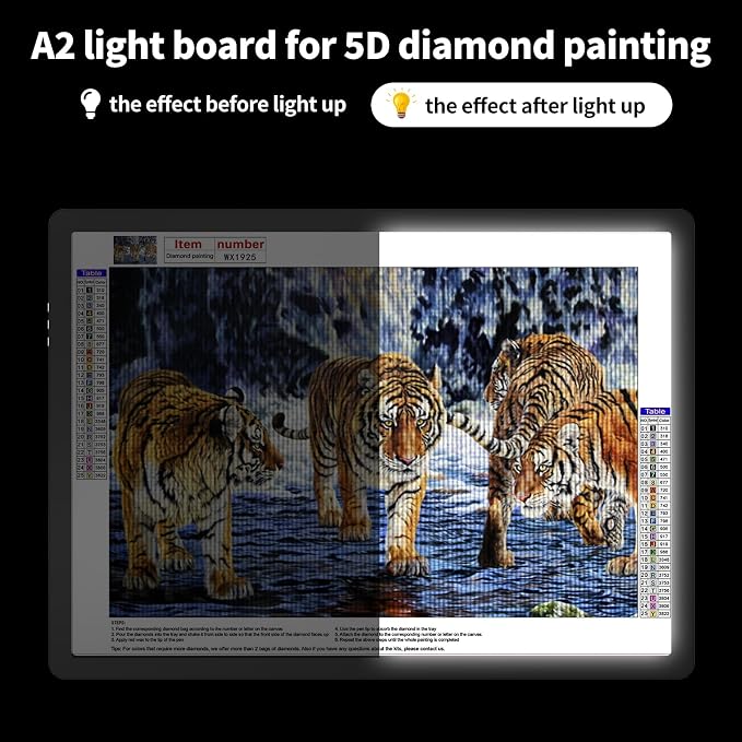 TOHETO A2 Light Pad 25.2''x18.4'', Large Magnetic LED Light Board for Diamond Painting, 3-Color Modes Light Box for Tracing, 6-Level & Stepless Dimmerable Diamond Art Light Table for Drawing,Sketching