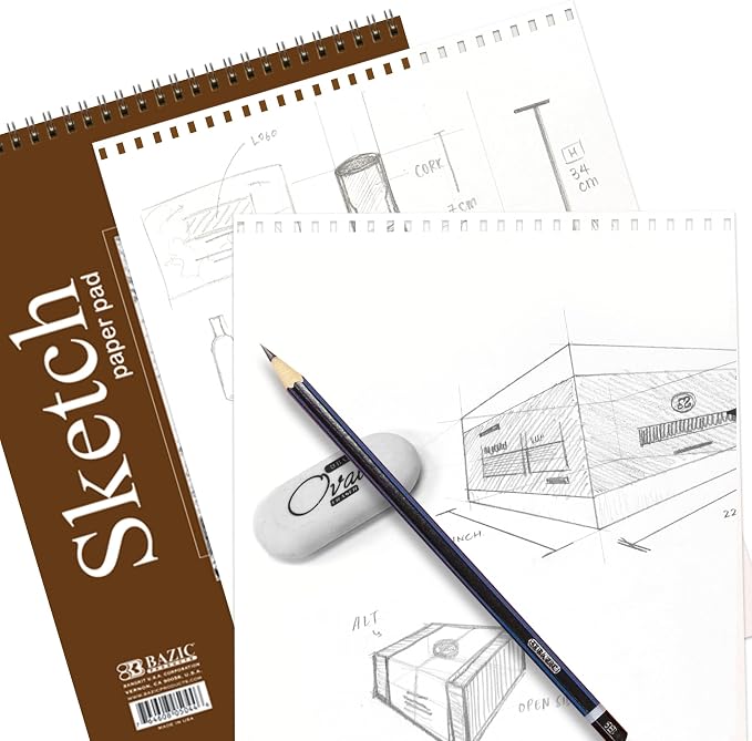 BAZIC Products Spiral Sketch Pad, Top Bound, 9 x 12 in, 30 Sheets, 48-Case