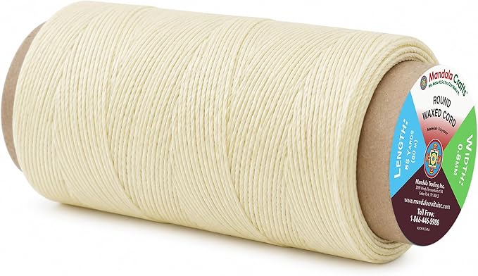 Mandala Crafts 80M 0.8mm Antique White Leather Sewing Round Waxed Thread