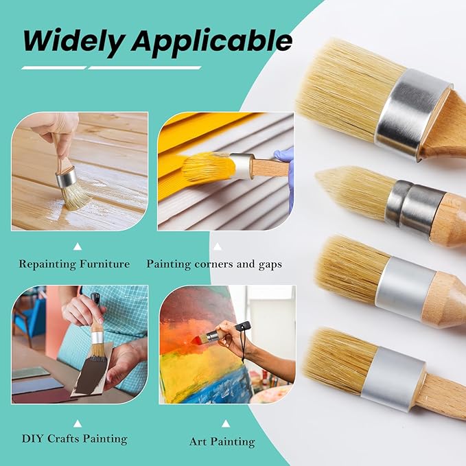 Mister Rui Chalk Wax Paint Brush, 5pcs, Wax Brushes for Waxing and Stencil | Natural Bristles Large Paint Brushes for All in One Paint, Ideal for DIY Home Decor, Art Crafts