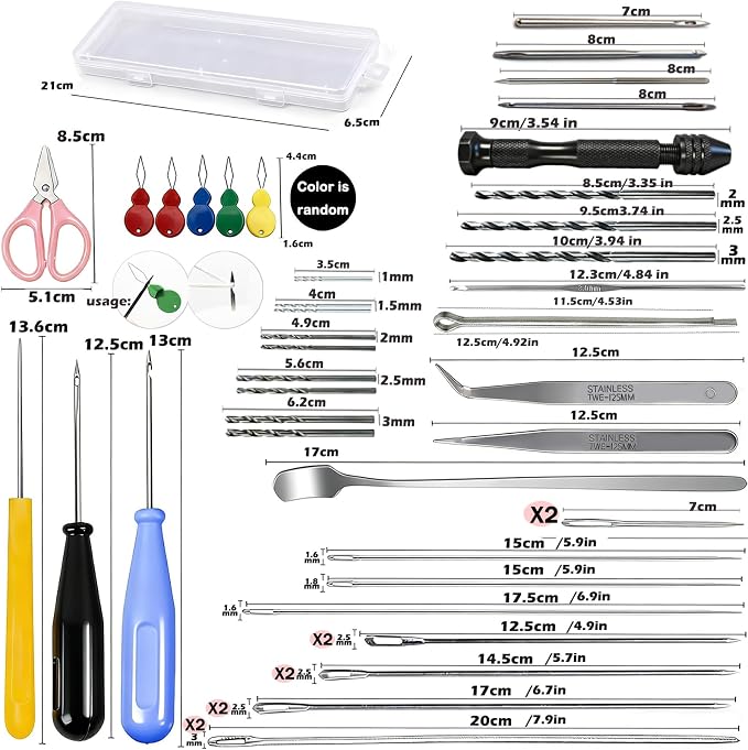 45PCS Candle Making Kit for Candle Drilling&Mold Punching,7.9" Extra Long Big Eye Needle Hand Twist Drill Bits Multi Sizes with Plastic Box,Candle Mold Punch Set with Hook Eye for Inserting Mold Wicks