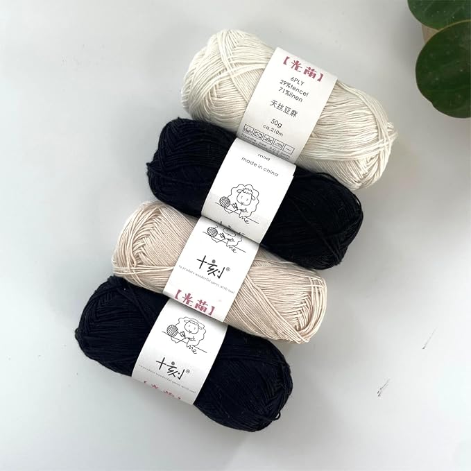 Linen Rayon Lyocell Blend Yarn, Superfine Fingering Weight (1), 150g/5.29oz (3 Strands, 50g/230yds per Strand)- 19 Black